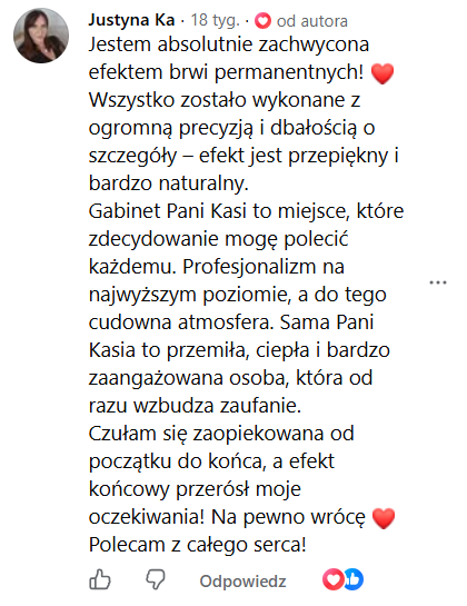 Opinia klientki 12 – makijaż permanentny Kraków