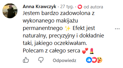 Opinia klientki 22 – makijaż permanentny Kraków