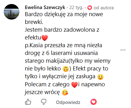 Opinia klientki 24 – makijaż permanentny Kraków