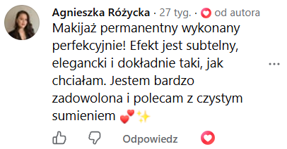 Opinia klientki 40 – makijaż permanentny Kraków