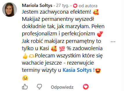 Opinia klientki 44 – makijaż permanentny Kraków